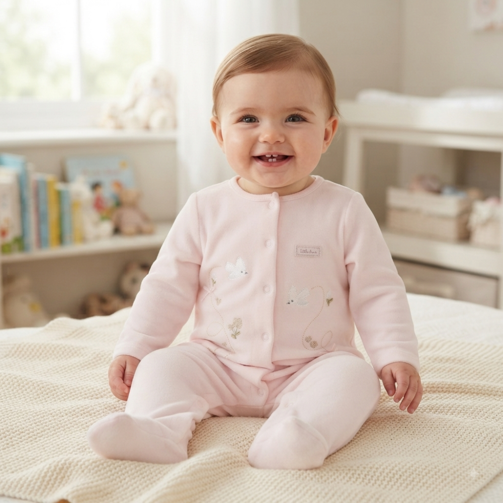 N14622: Baby Girls Embroidered Velour All In One (0-9 Months) N14622: Baby Girls Embroidered Velour All In One (0-9 Months)